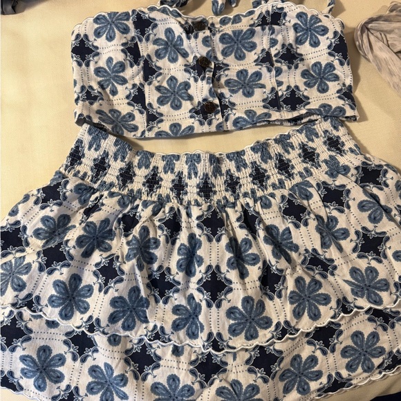 Agua Bendita Dresses & Skirts - Agua Bendita x Target Blue and White Floral Embroidered Smocked Skirt Set